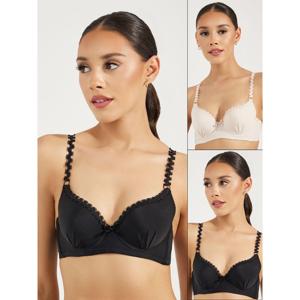 Styli Pack of 2 - Padded Wired Applique Detail Pleat T-Shirt Bra-women-clothing-lingerie-bras-image-1