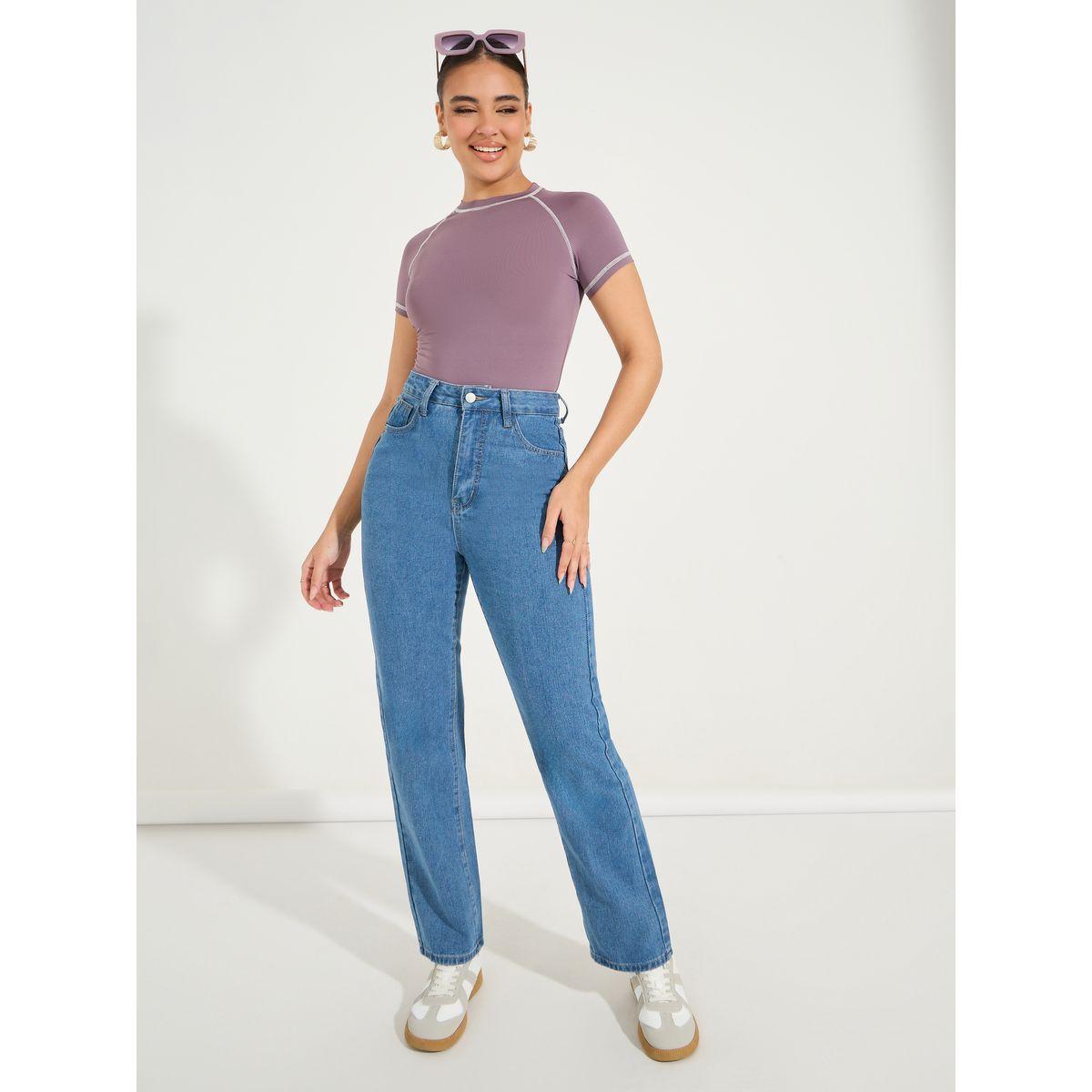 Styli Solid Full Length Mom Fit Jeans-women-clothing-bottoms-jeans-image-1