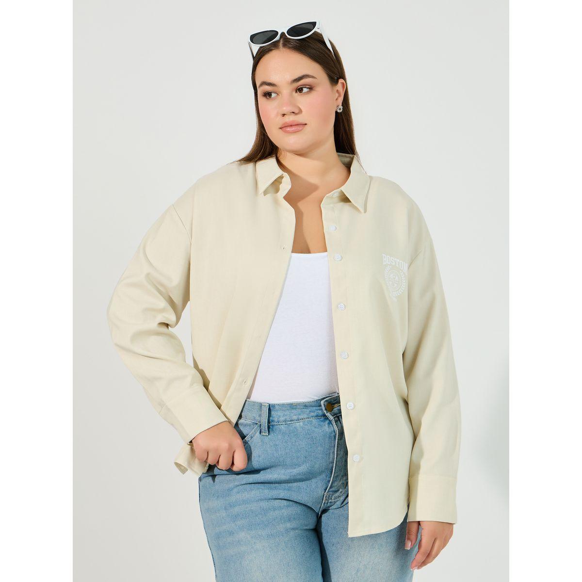 بلوزة فضفاضة بمقاس كبير وطبعة كتابة-women-clothing-shirtsandblouses-shirts-image-1