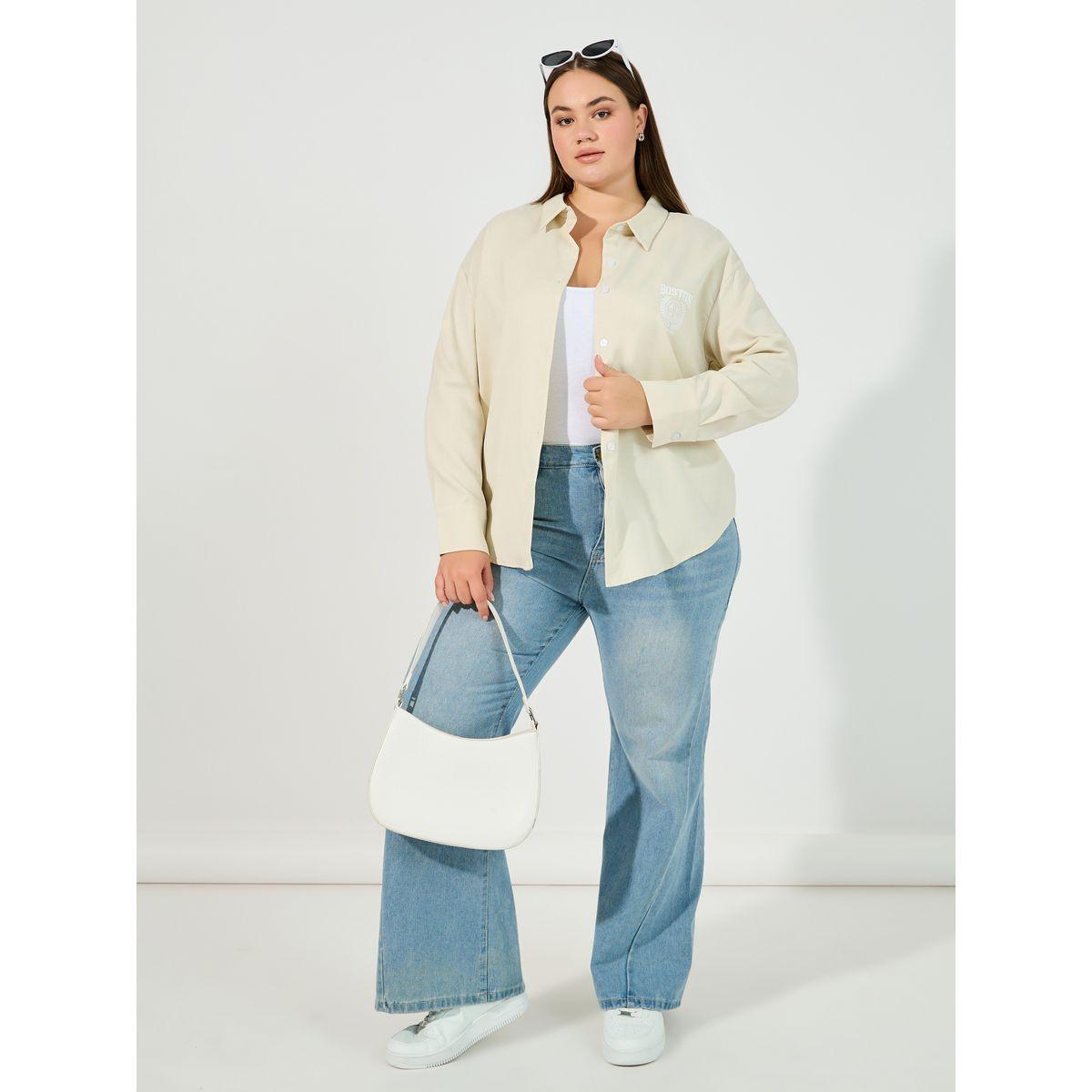 بلوزة فضفاضة بمقاس كبير وطبعة كتابة-women-clothing-shirtsandblouses-shirts-image-2