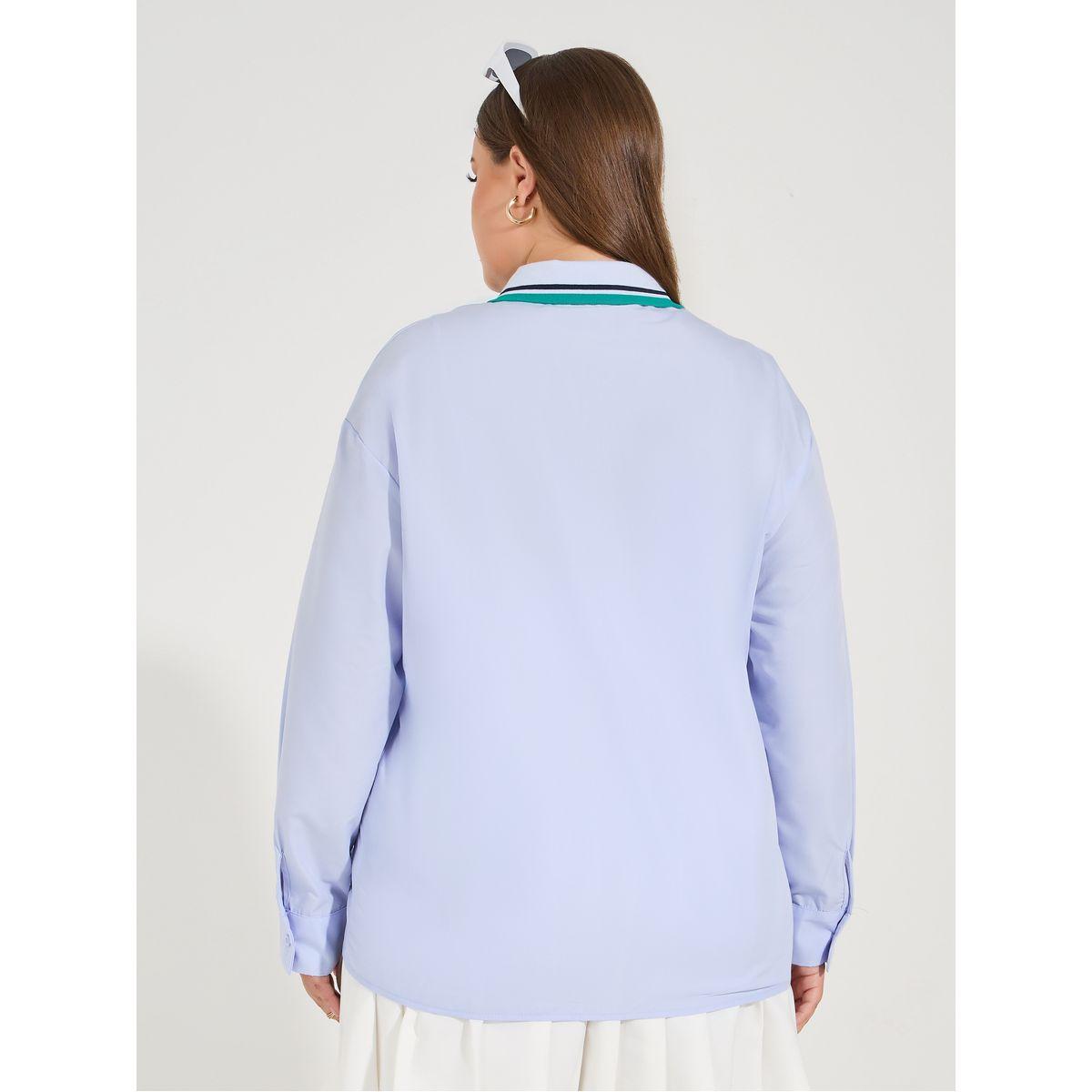 Styli Plus Size Oversized Button Down Shirt with Logo Detail-women-clothing-shirtsandblouses-shirts-image-5