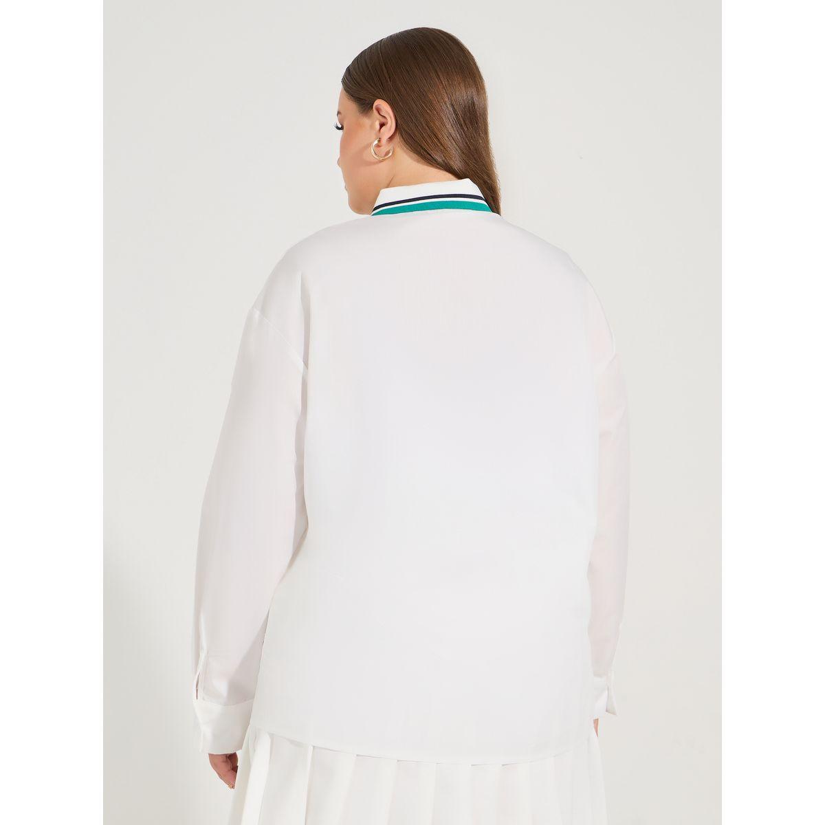 Styli Plus Size Oversized Button Down Shirt with Logo Detail-women-clothing-shirtsandblouses-shirts-image-5