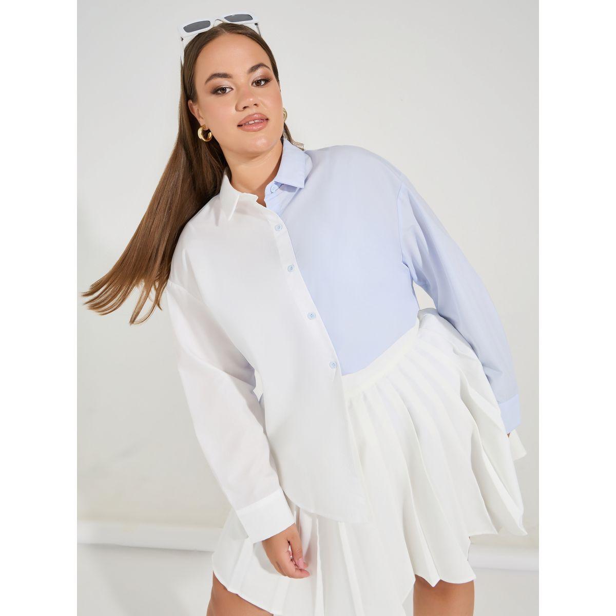 بلوزة فضفاضة بمقاس كبير ونمط كتل الالوان-women-clothing-shirtsandblouses-shirts-image-2