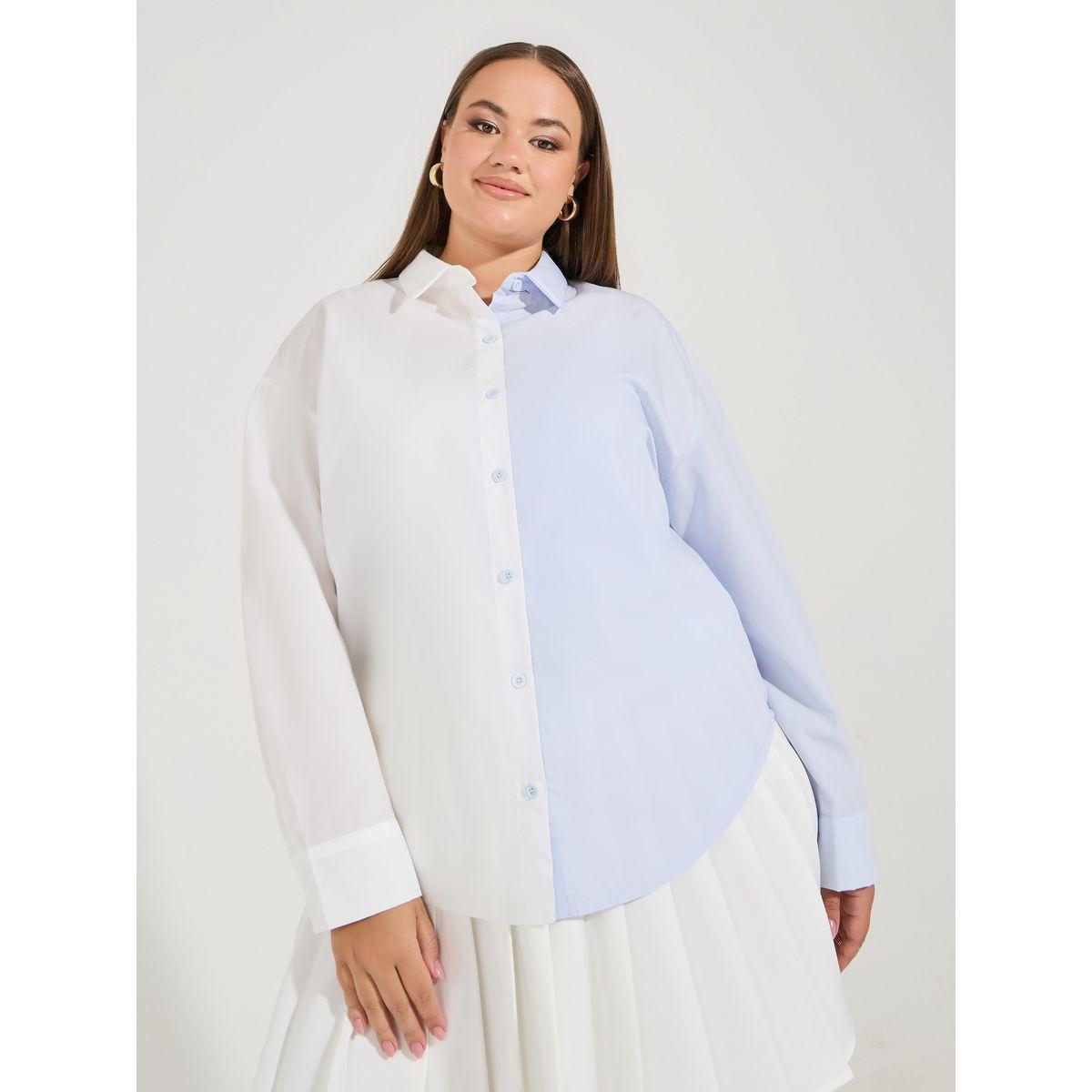 Styli Plus Size Color Block Oversized Button Down Shirt-women-clothing-shirtsandblouses-shirts-image-3