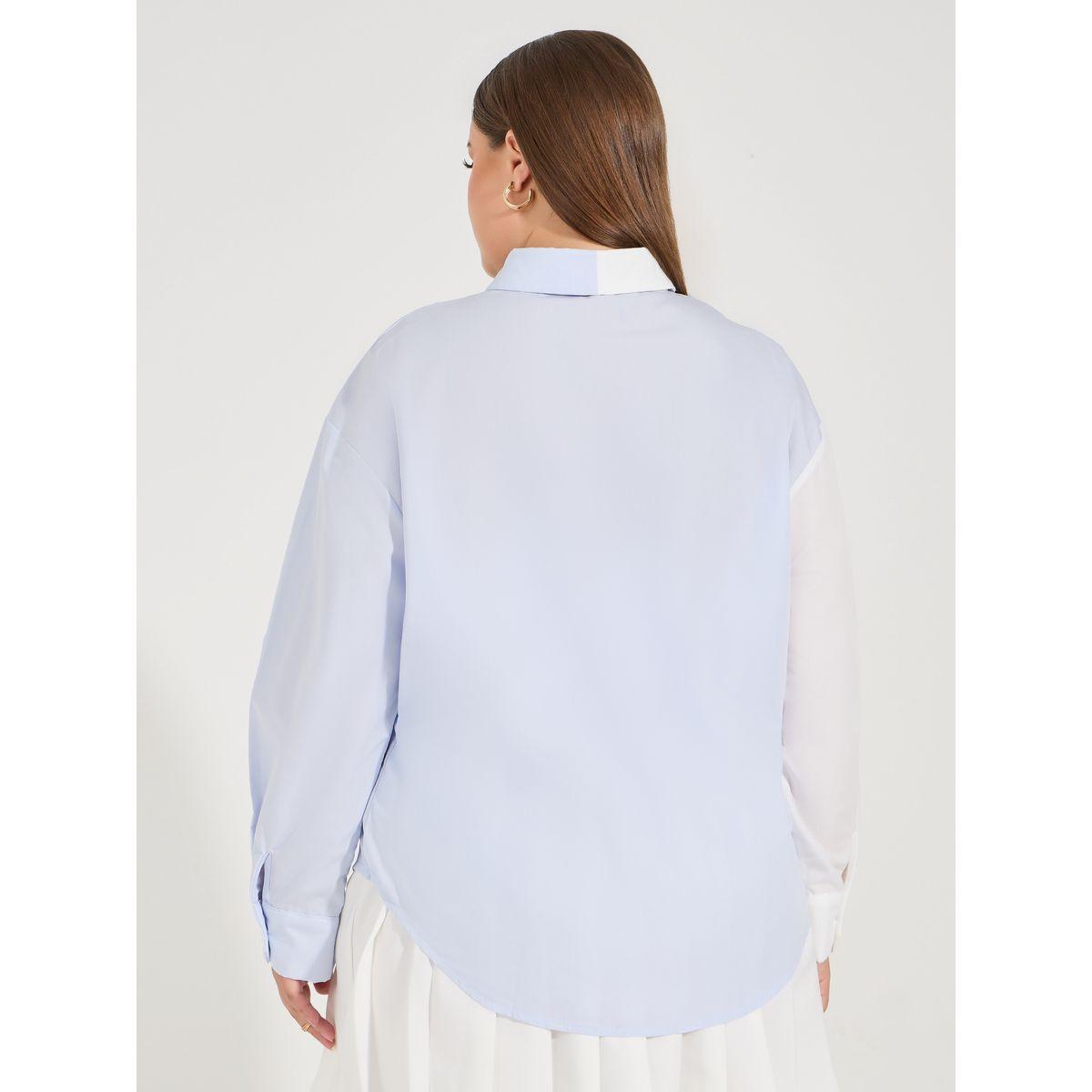 بلوزة فضفاضة بمقاس كبير ونمط كتل الالوان-women-clothing-shirtsandblouses-shirts-image-5