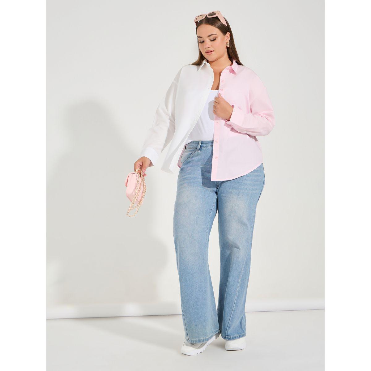 Styli Plus Size Color Block Oversized Button Down Shirt-women-clothing-shirtsandblouses-shirts-image-2