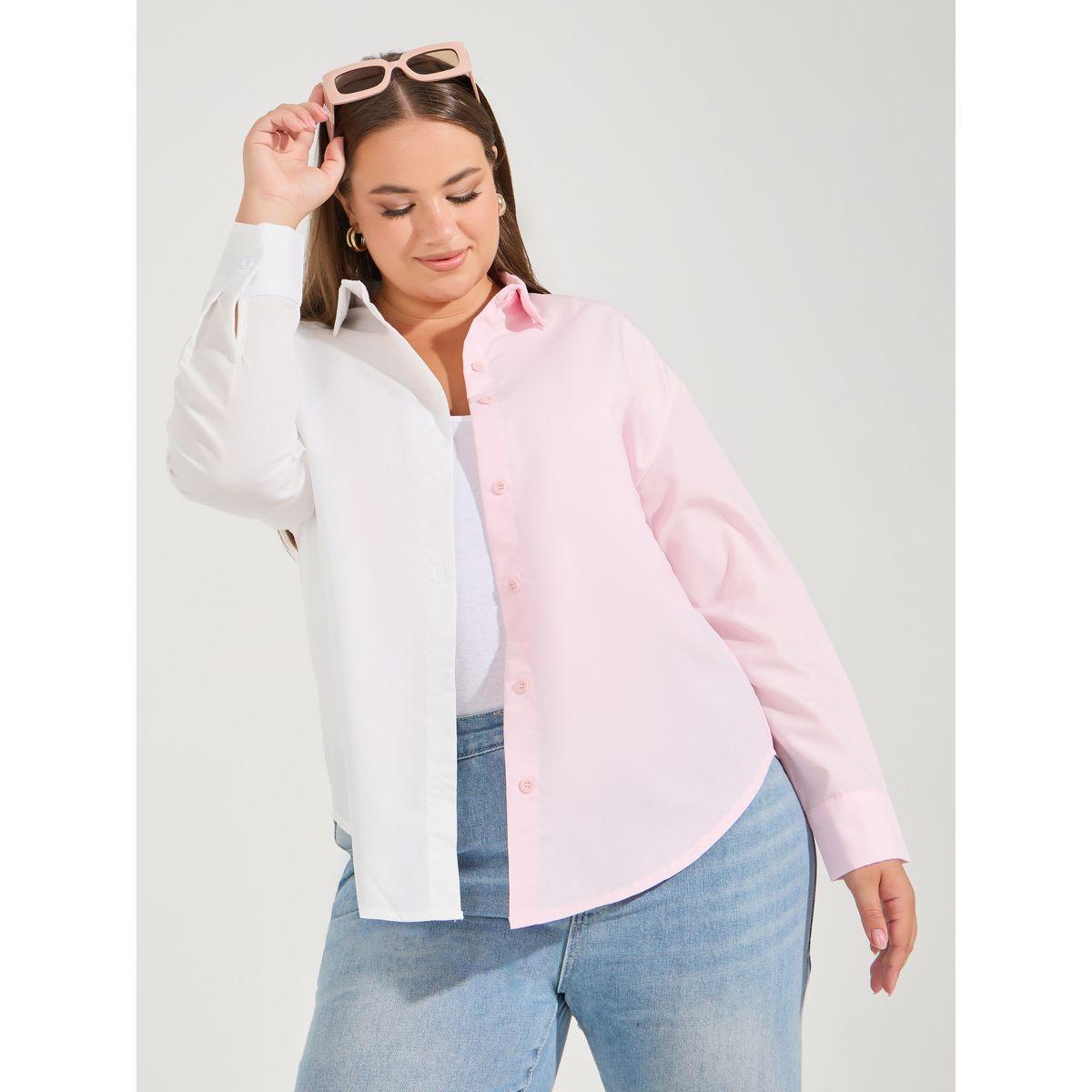 Styli Plus Size Color Block Oversized Button Down Shirt-women-clothing-shirtsandblouses-shirts-image-3