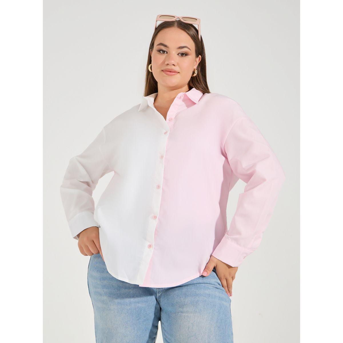 Styli Plus Size Color Block Oversized Button Down Shirt-women-clothing-shirtsandblouses-shirts-image-4