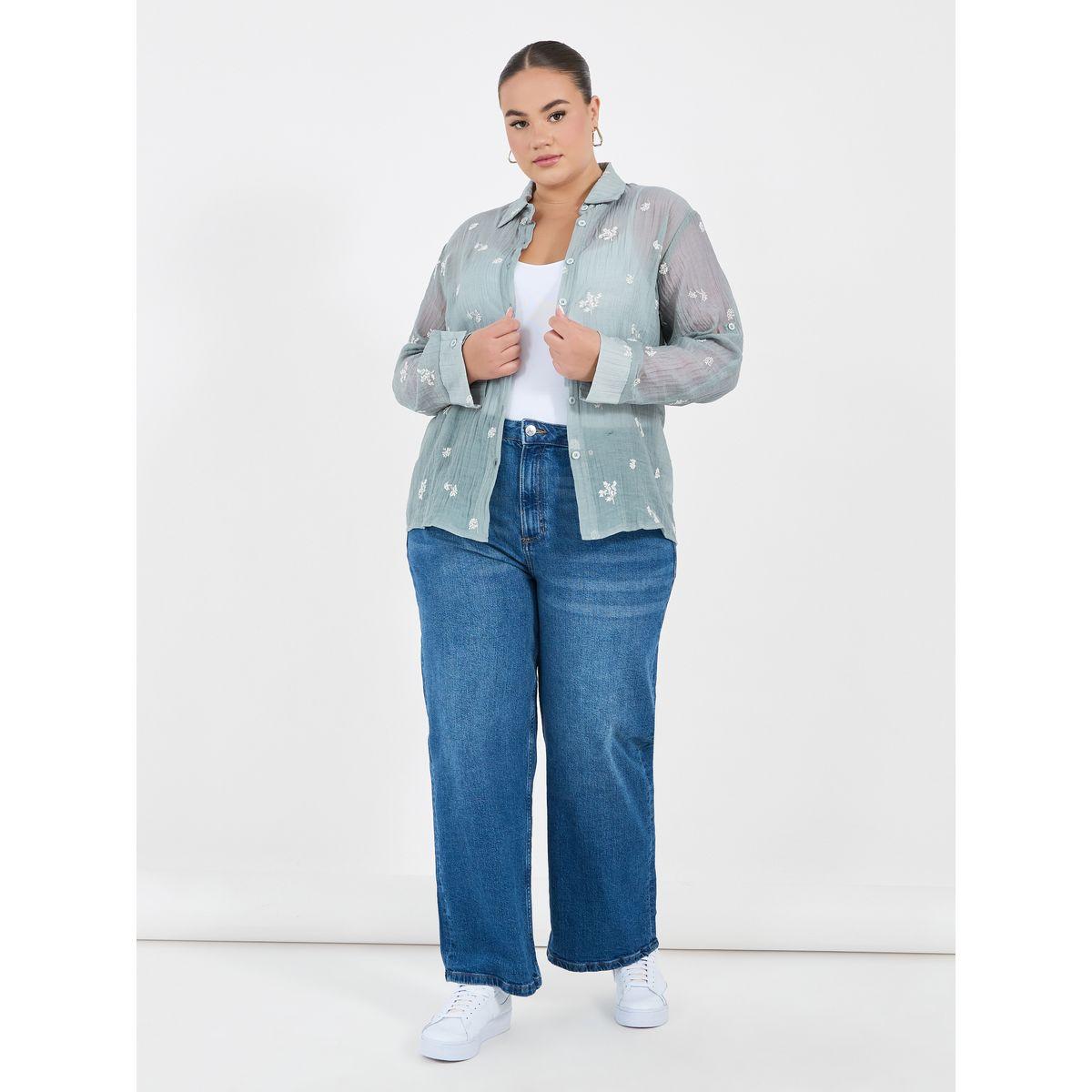 بلوزة بمقاس كبير وتفاصيل مُطرّزة مع أكمام ملفوفة-women-clothing-shirtsandblouses-shirts-image-2