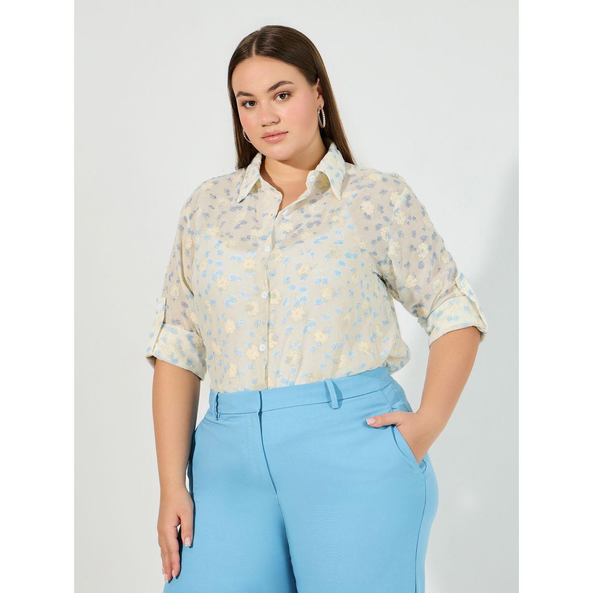 بلوزة بمقاس كبير وأكمام ملفوقة-women-clothing-shirtsandblouses-shirts-image-1