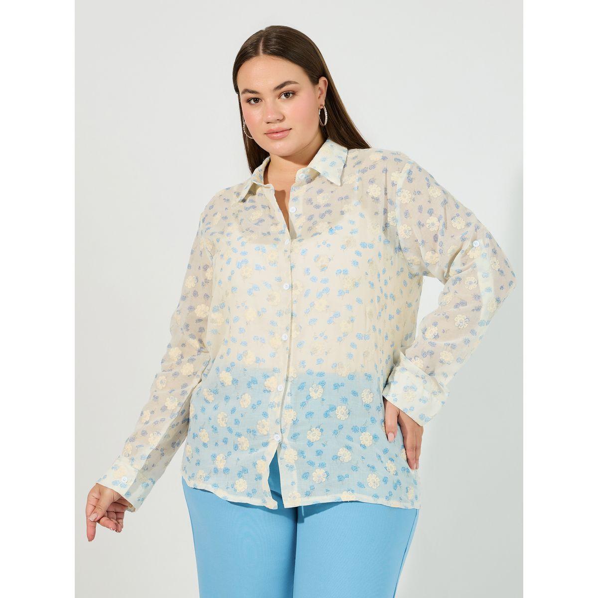 Styli Plus Size Embroidered Shirt with Roll-Up Sleeves-women-clothing-shirtsandblouses-shirts-image-3