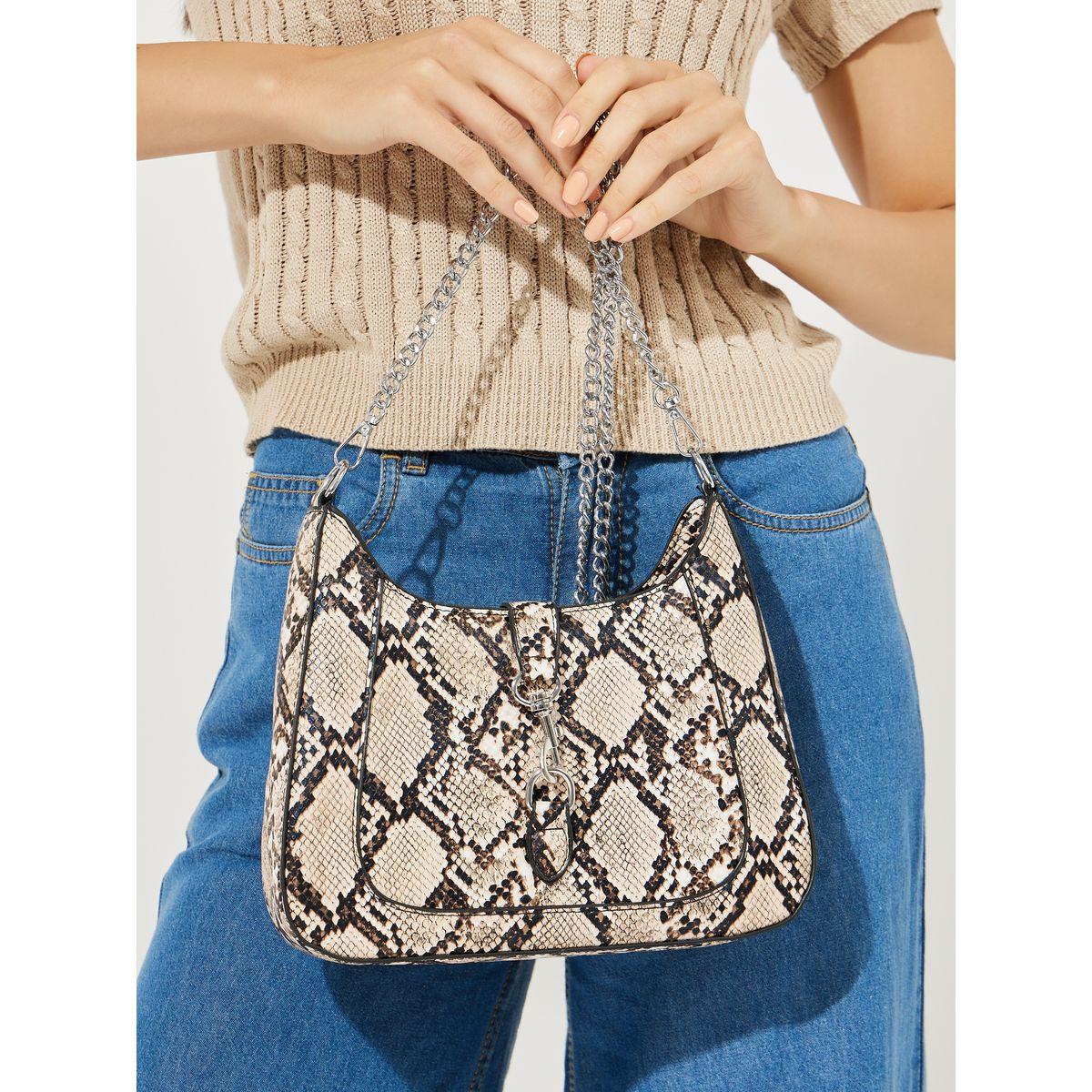 Styli Snakeskin Print Chain Trim Shoulder Bag-women-bagsandwallets-handbags-image-3