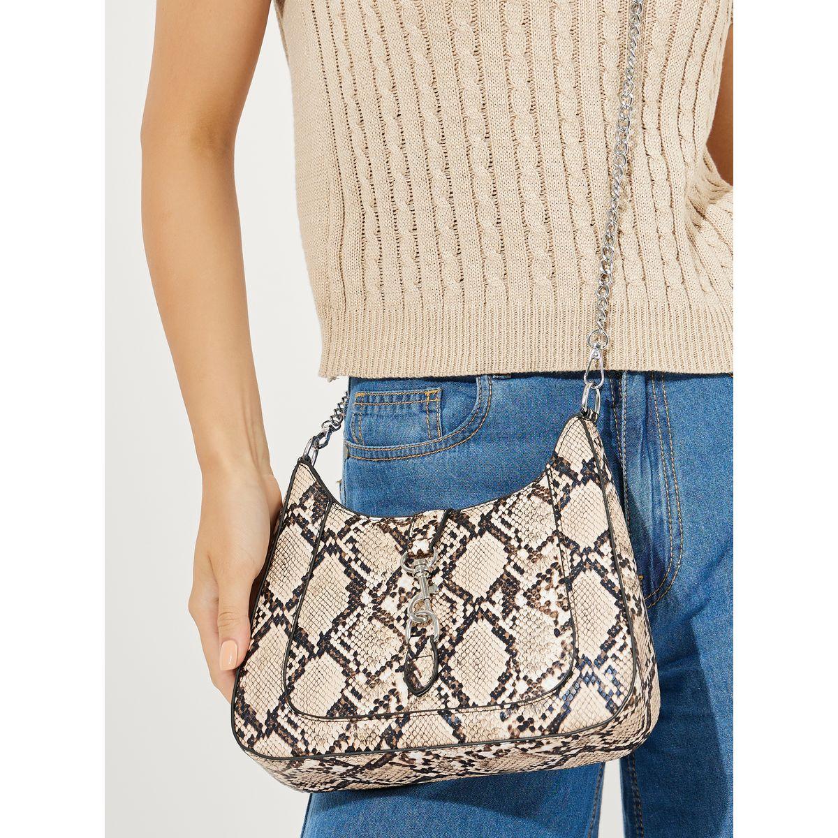 Styli Snakeskin Print Chain Trim Shoulder Bag-women-bagsandwallets-handbags-image-4