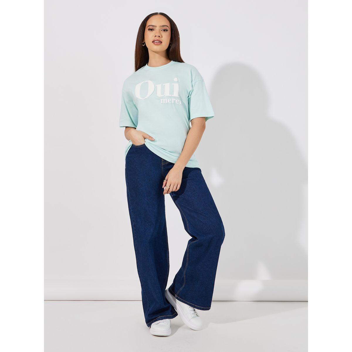 Styli Oversized Puff Print Oui Merci Slogan T-Shirt-women-clothing-tshirts-image-2