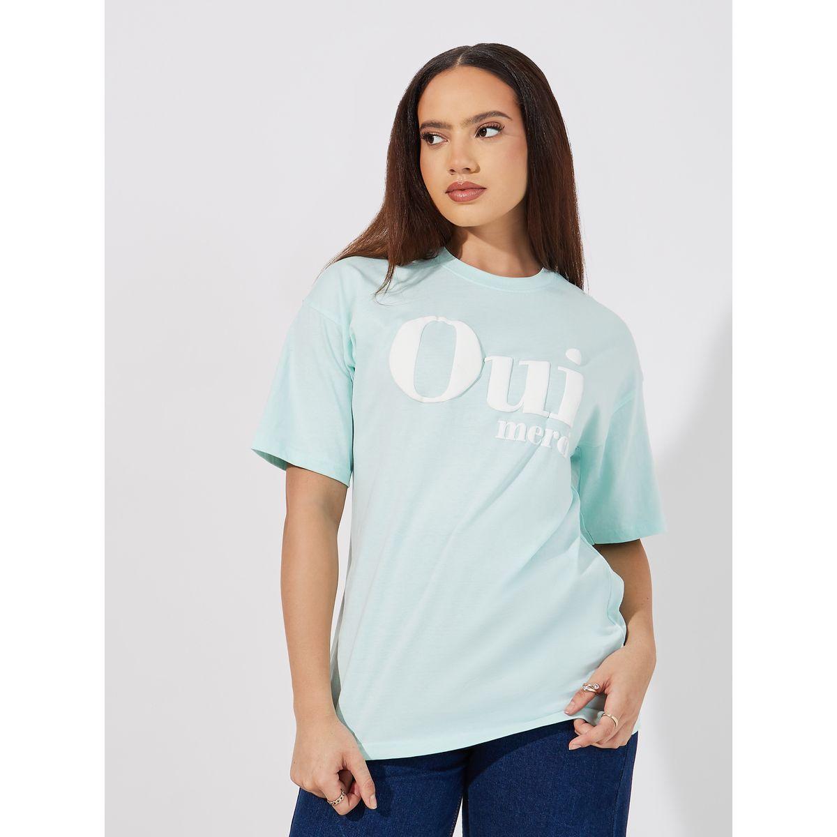 تيشيرت فضفاض مطبع بطبعة كتابة-women-clothing-tshirts-image-3