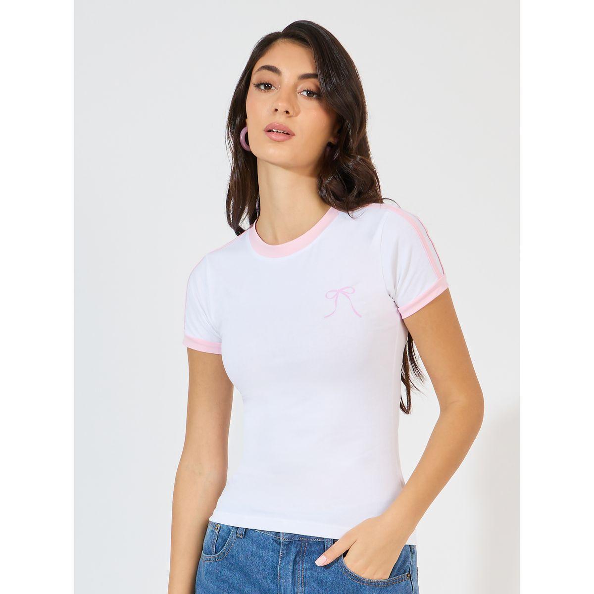 Styli Cotton Stretch Bow Graphic Print Fitted T-Shirt-women-clothing-tshirts-image-1