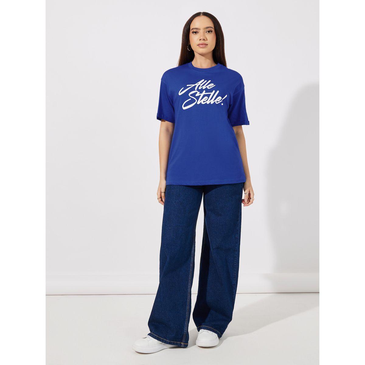Styli Oversized Alle Stelle Slogan T-Shirt with Turn-Up Sleeves-women-clothing-tshirts-image-2
