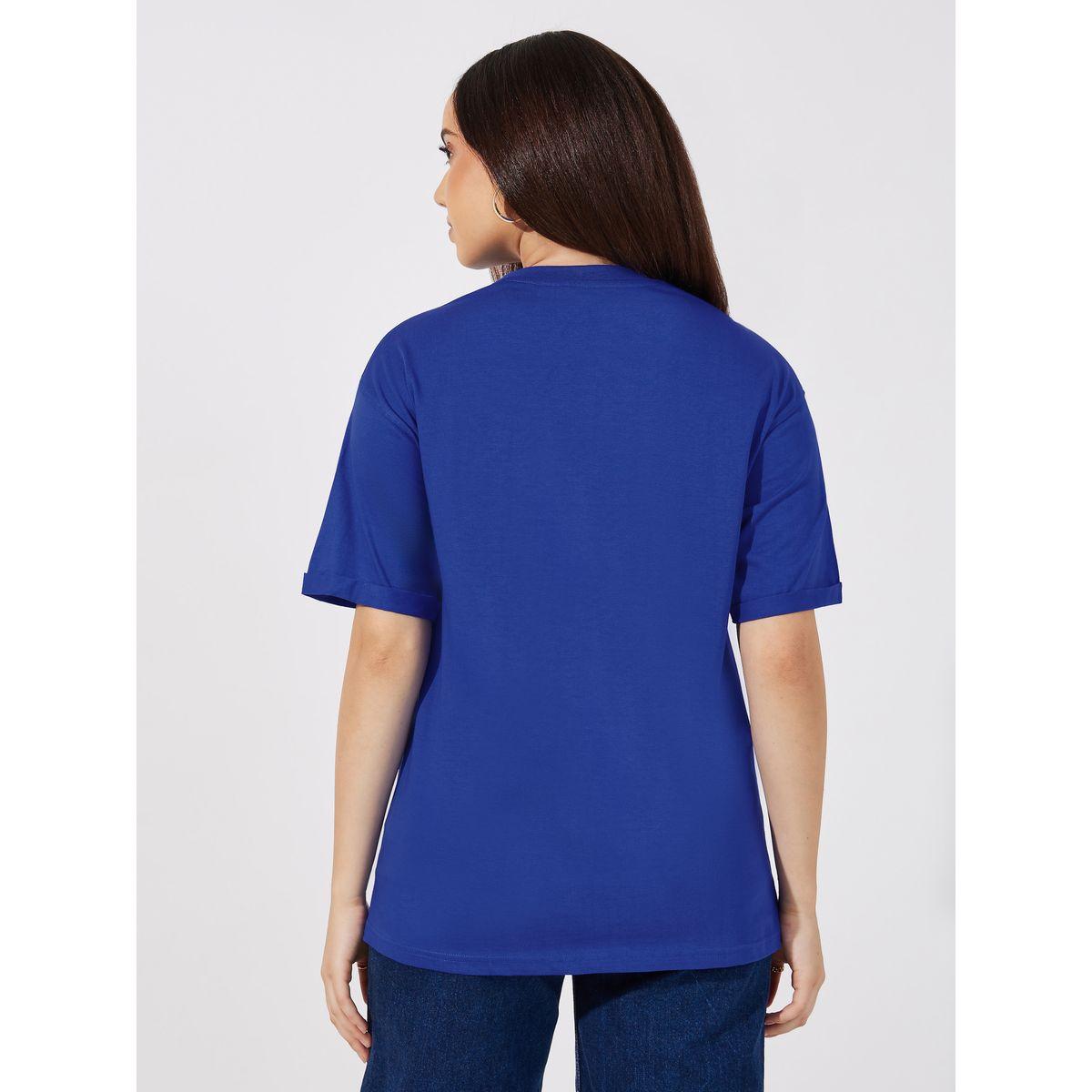 تيشيرت فضفاض مطبع بكتابة مع أكمام ملفوفة-women-clothing-tshirts-image-4
