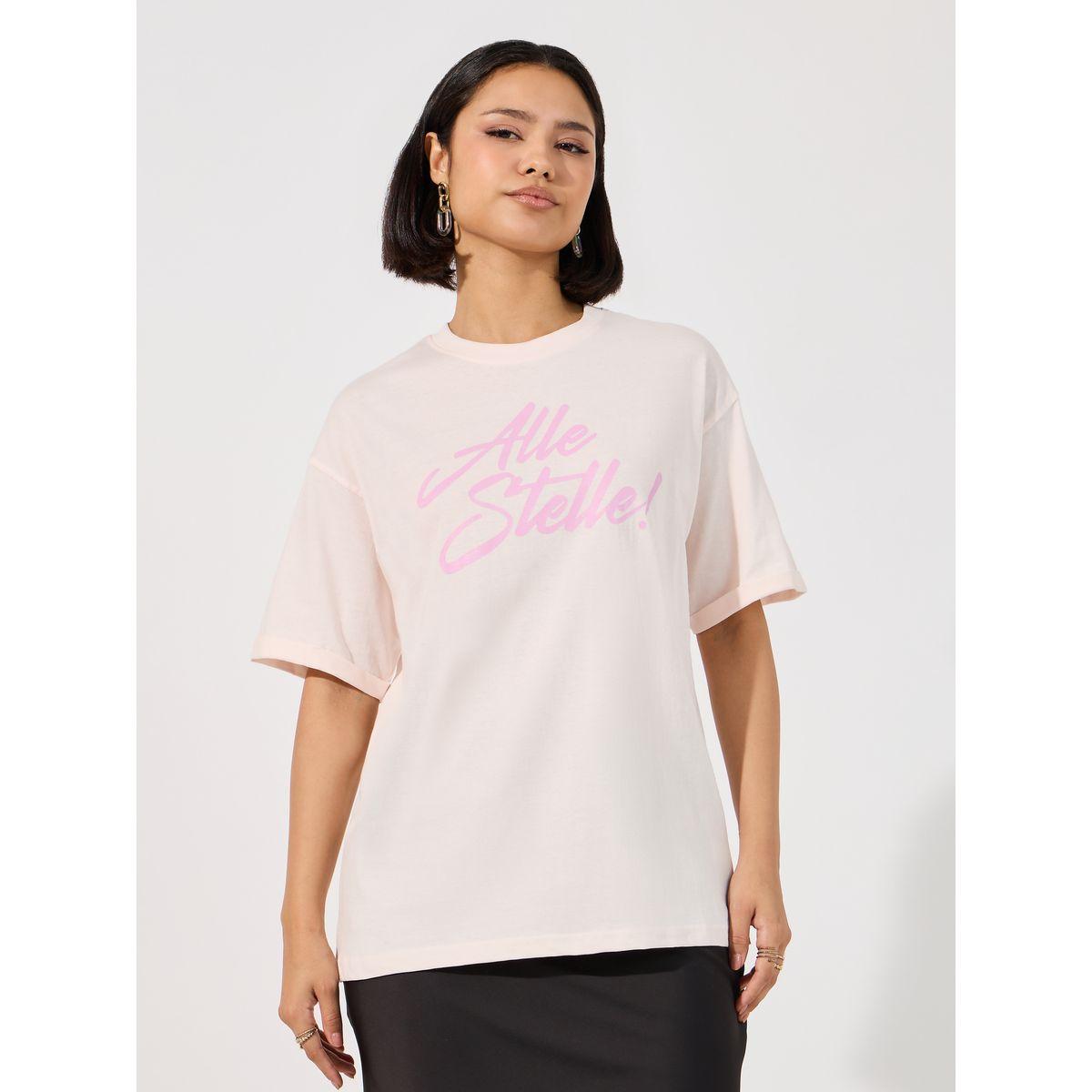Slogan Print Oversized Short Sleeve T-Shirt-women-clothing-tshirts-image-1