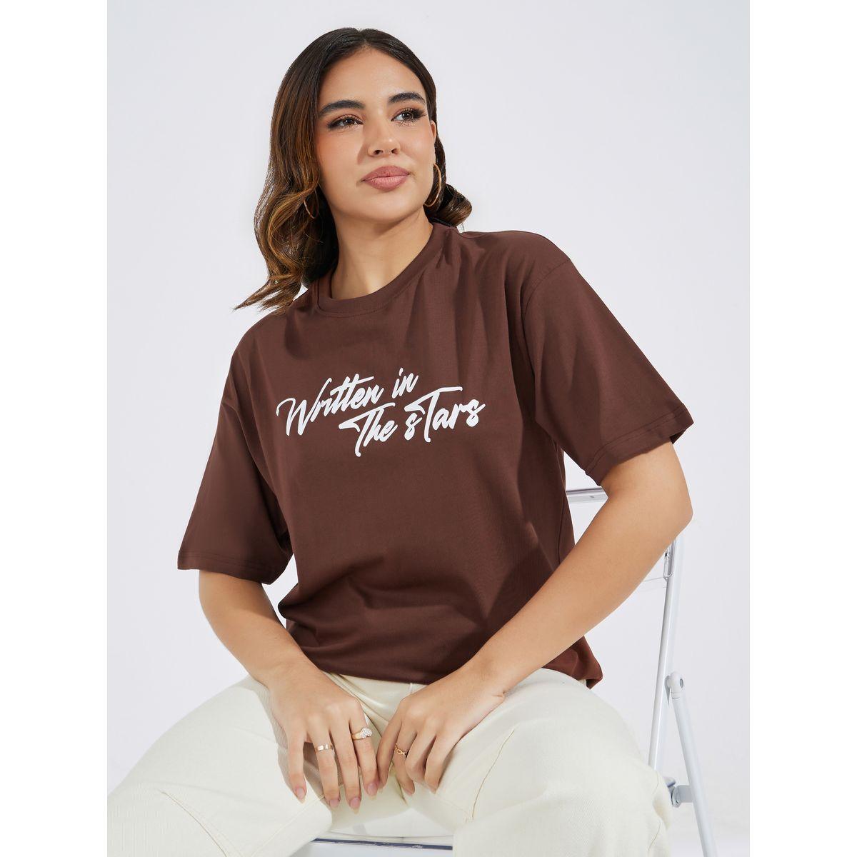 تيشيرت فضفاض مطبع بطبعة كتابة-women-clothing-tshirts-image-1