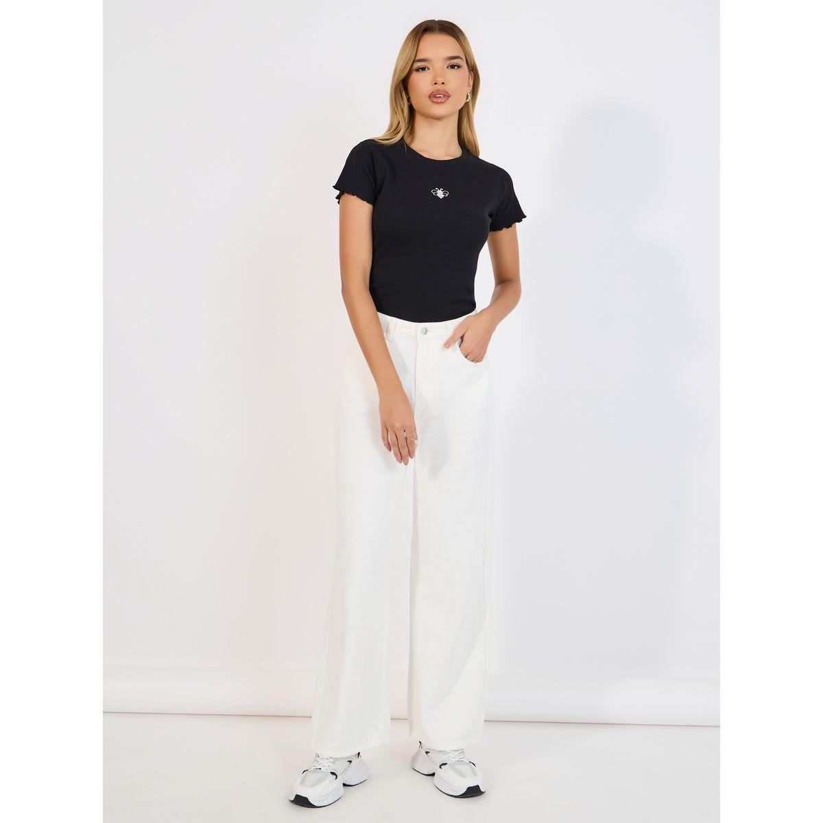 Styli Embroidered Bee Ribbed Fitted T-Shirt-women-clothing-tshirts-image-2