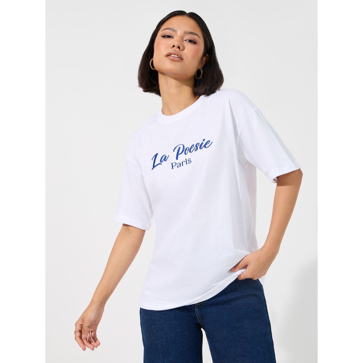 Styli Oversized La Poesie Paris Embroidered Slogan T-Shirt-women-clothing-tshirts-image-1