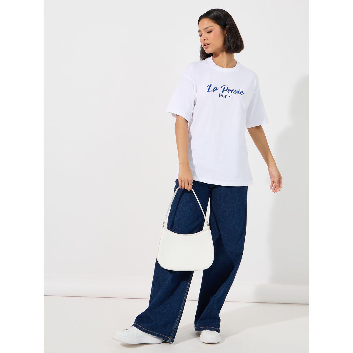 Styli Oversized La Poesie Paris Embroidered Slogan T-Shirt-women-clothing-tshirts-image-2