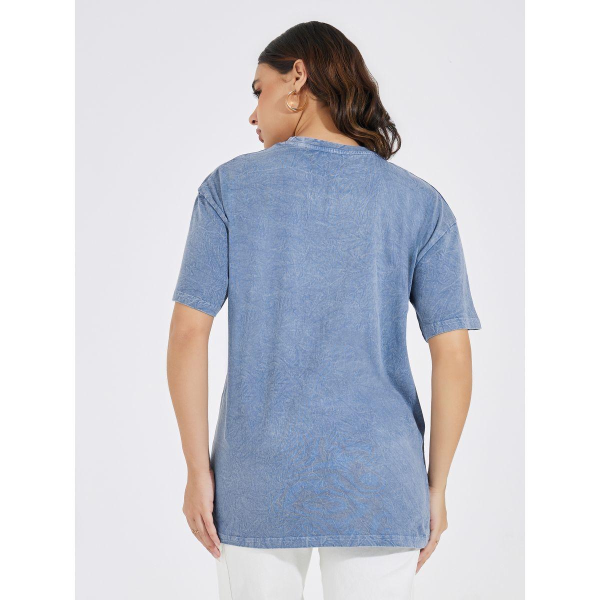 Styli Acid Wash Future Slogan T-Shirt with Dropped Shoulder-women-clothing-tshirts-image-5