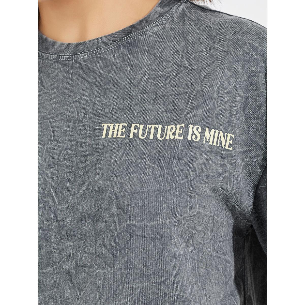 Styli Acid Wash Future Slogan T-Shirt with Dropped Shoulder-women-clothing-tshirts-image-4