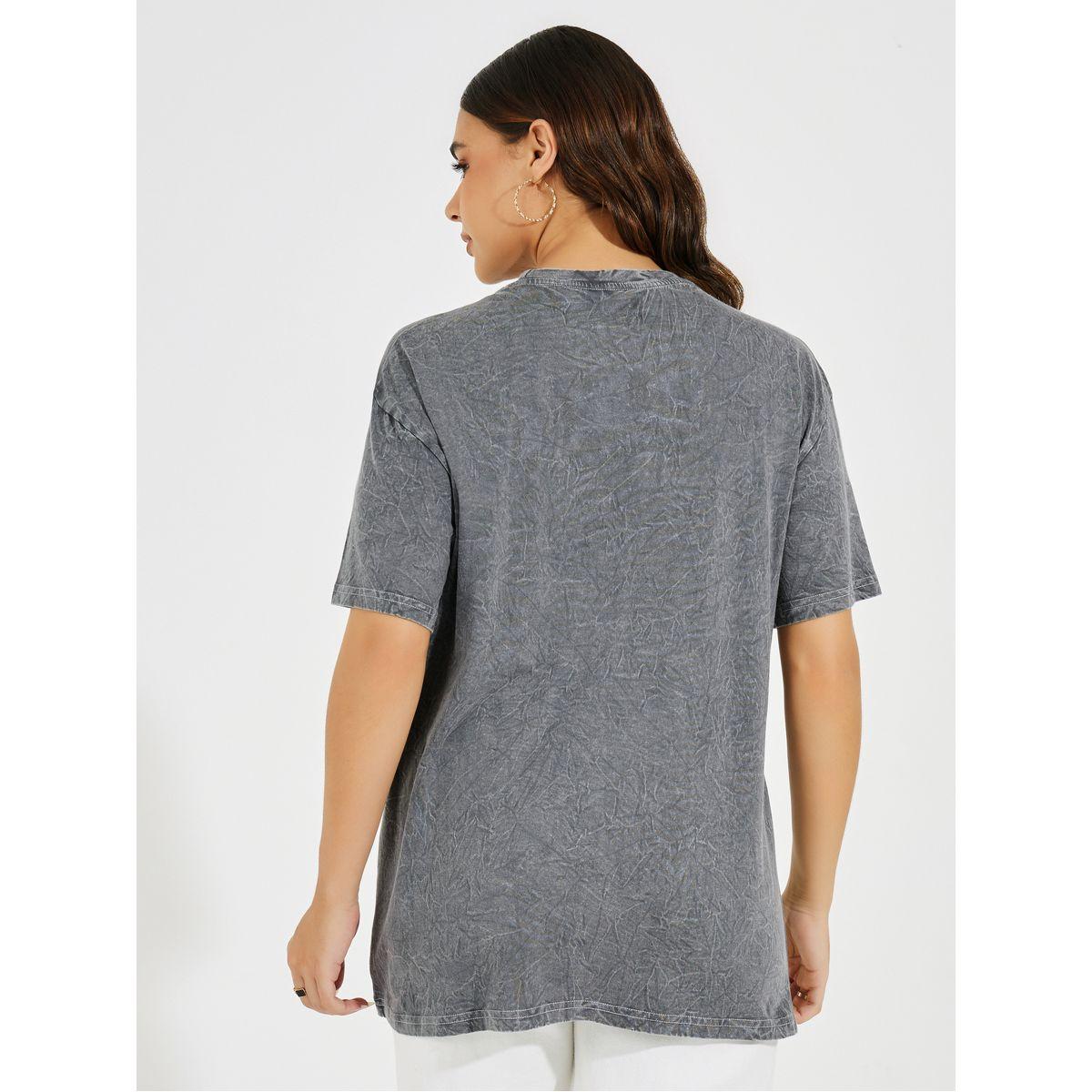 Styli Acid Wash Future Slogan T-Shirt with Dropped Shoulder-women-clothing-tshirts-image-5