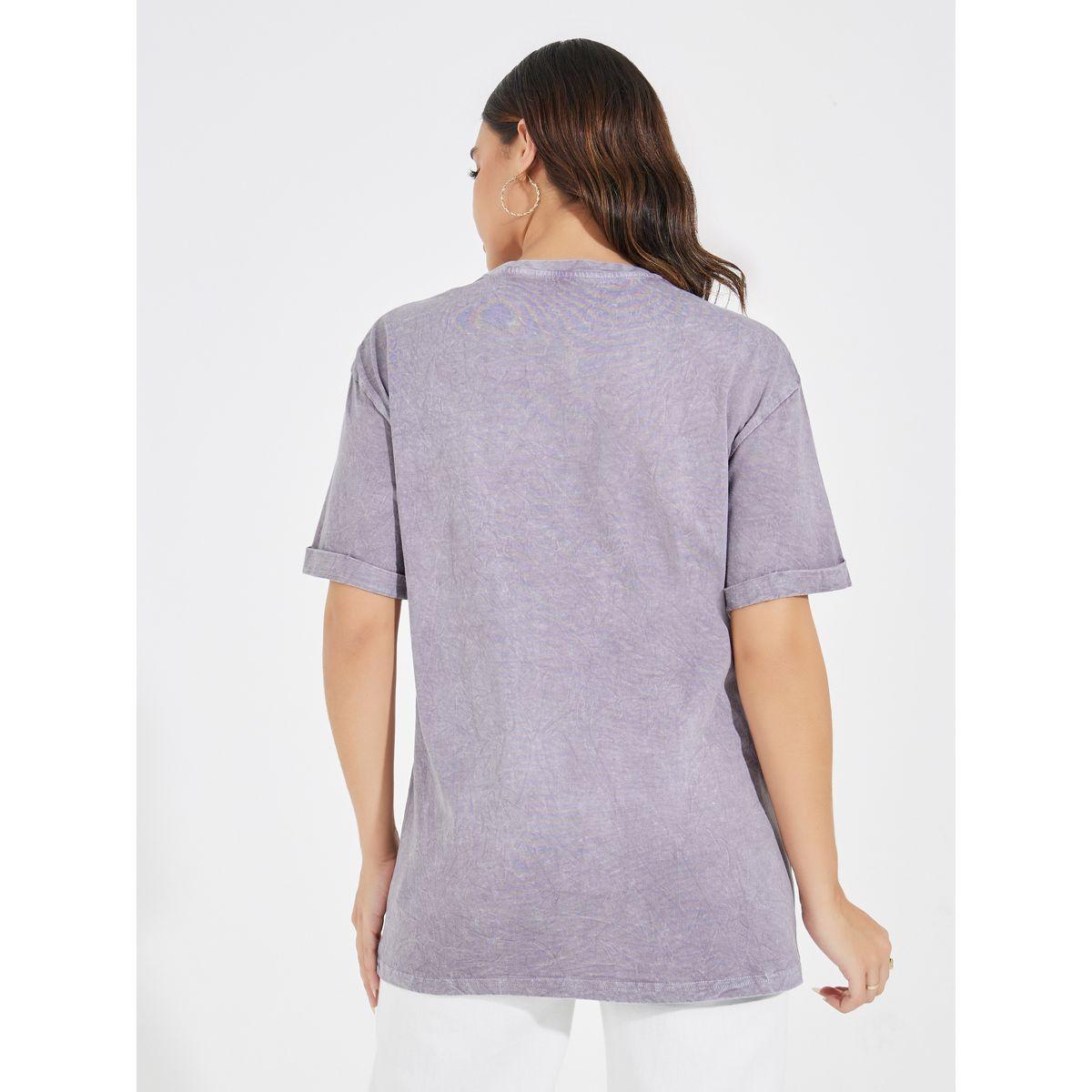 تيشيرت مطبع بطبعة كتابة مع أكمام ملفوفة-women-clothing-tshirts-image-4