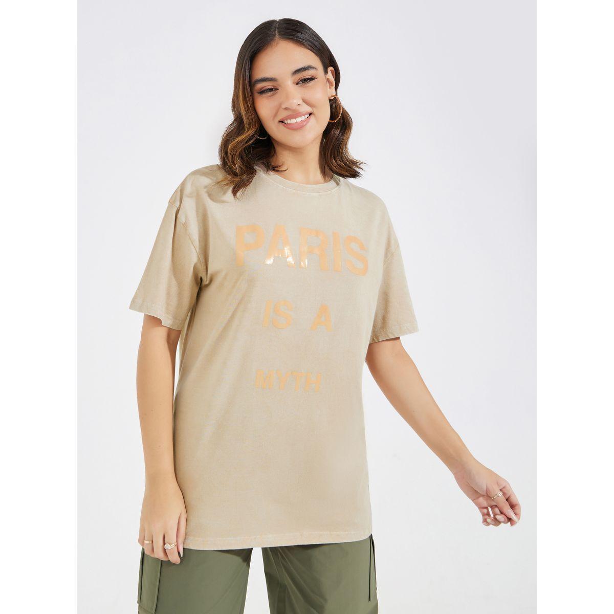 Styli Faded Wash Slogan Print Oversized T-Shirt-women-clothing-tshirts-image-1
