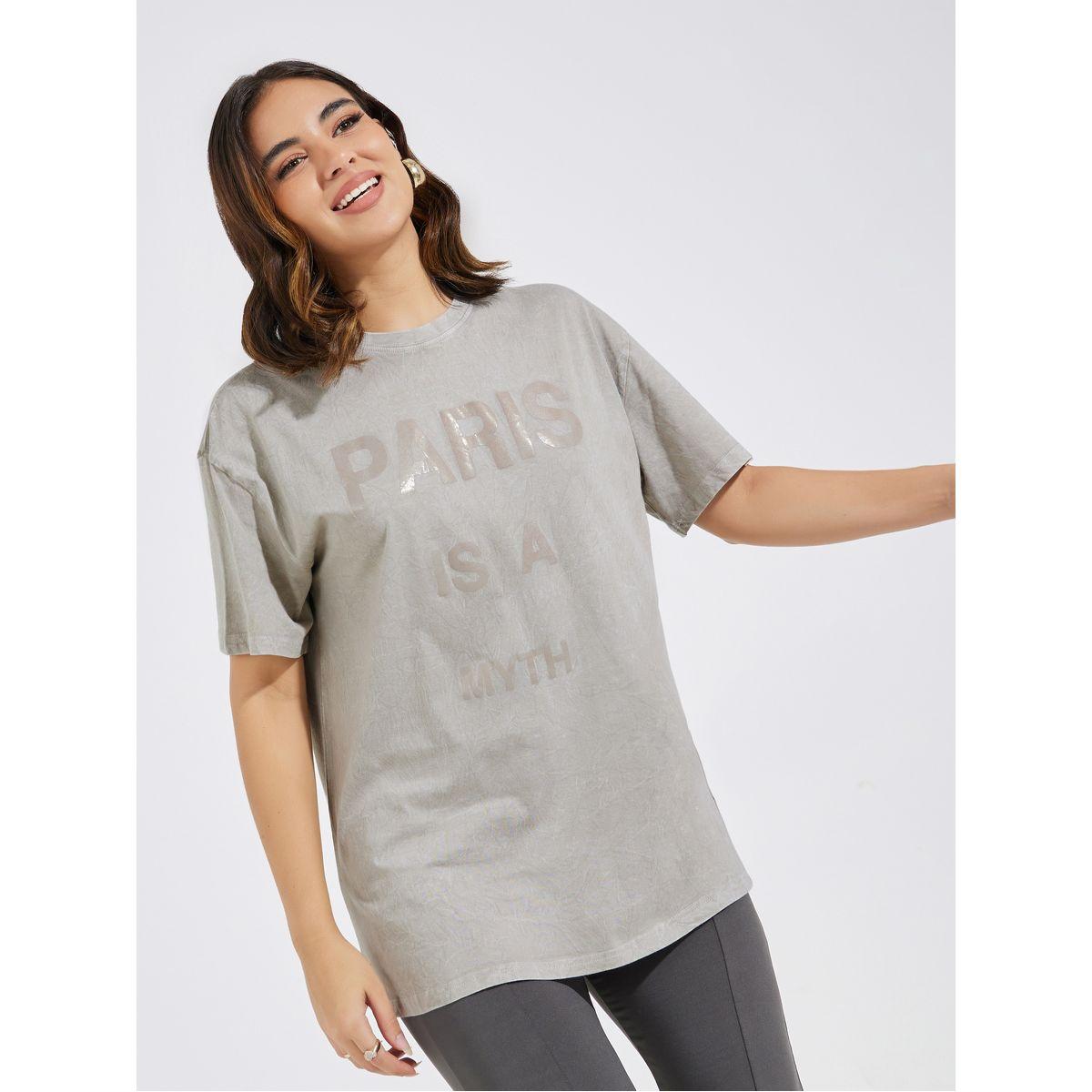 Styli Faded Wash Slogan Print Oversized T-Shirt-women-clothing-tshirts-image-1