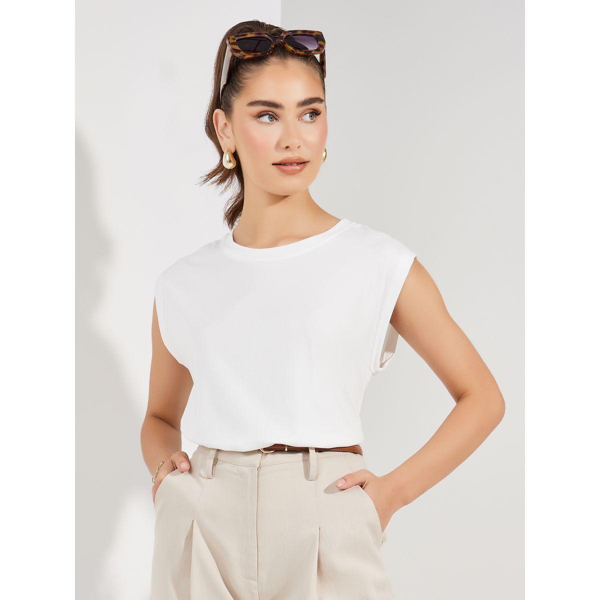Styli Solid Round Neck Sleeveless T-Shirt-women-clothing-tshirts-image-1