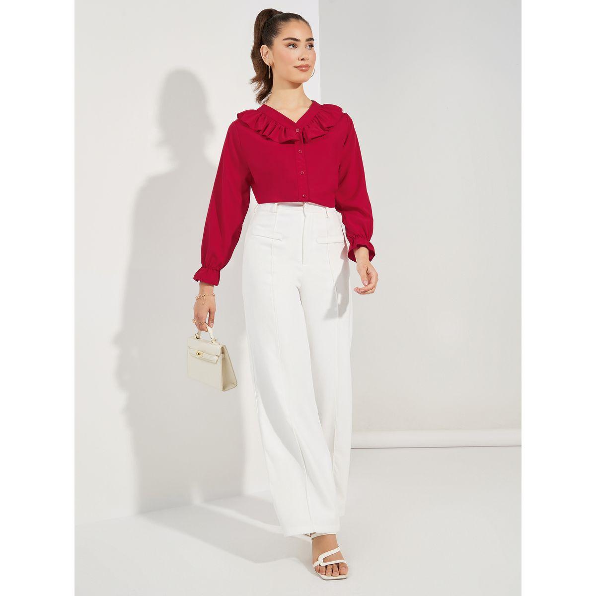 بلوزة سادة باكمام طويلة وكشكش-women-clothing-shirtsandblouses-shirts-image-2