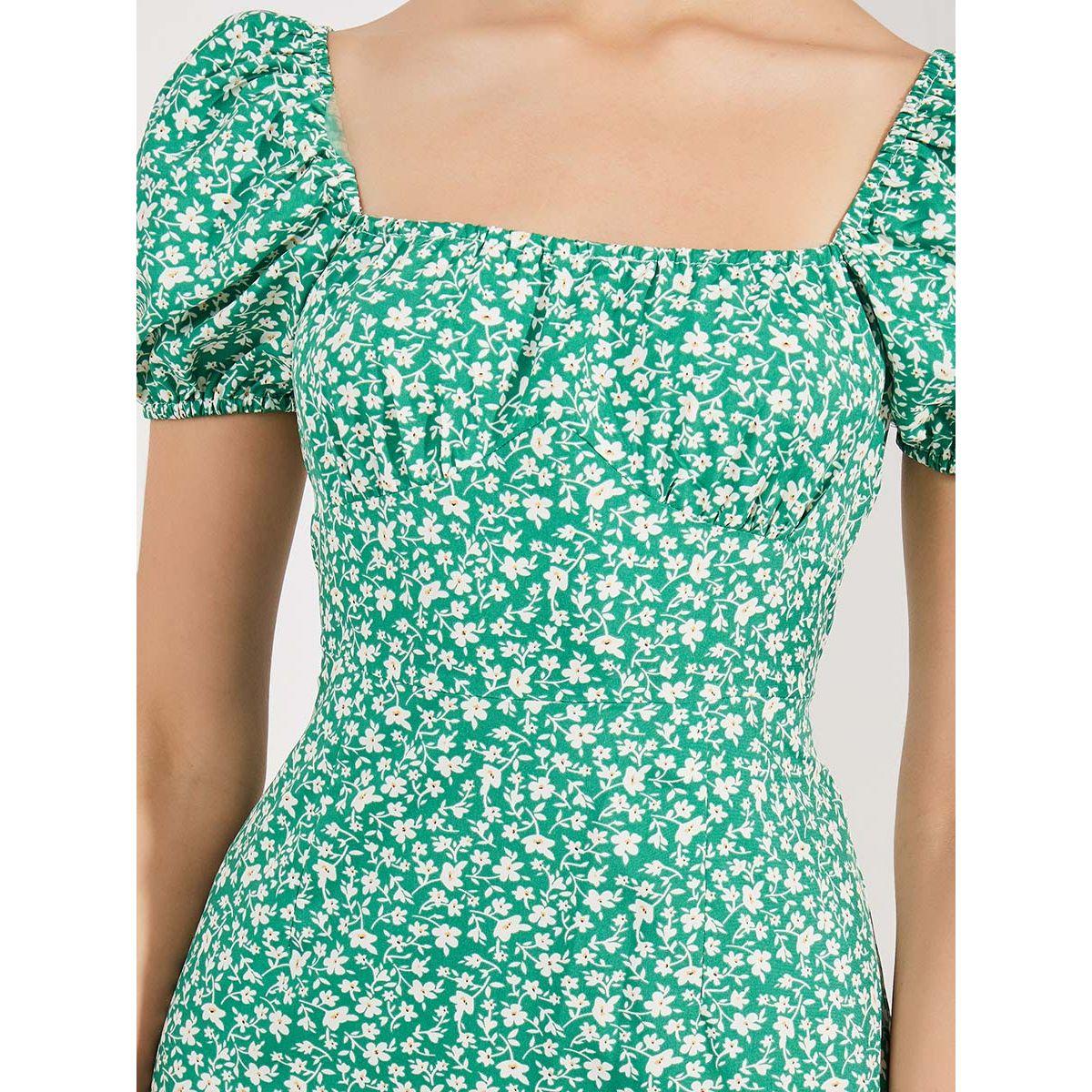 Styli Floral Shirred Ruffle Hem Bodycon Midi Dress-women-clothing-dresses-image-3