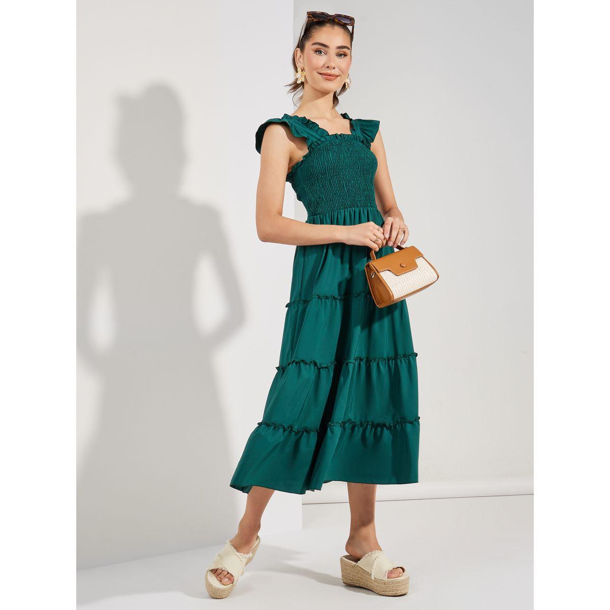 Styli Square Neck Ruffled Sleeve Midi Dress-women-clothing-dresses-image-1