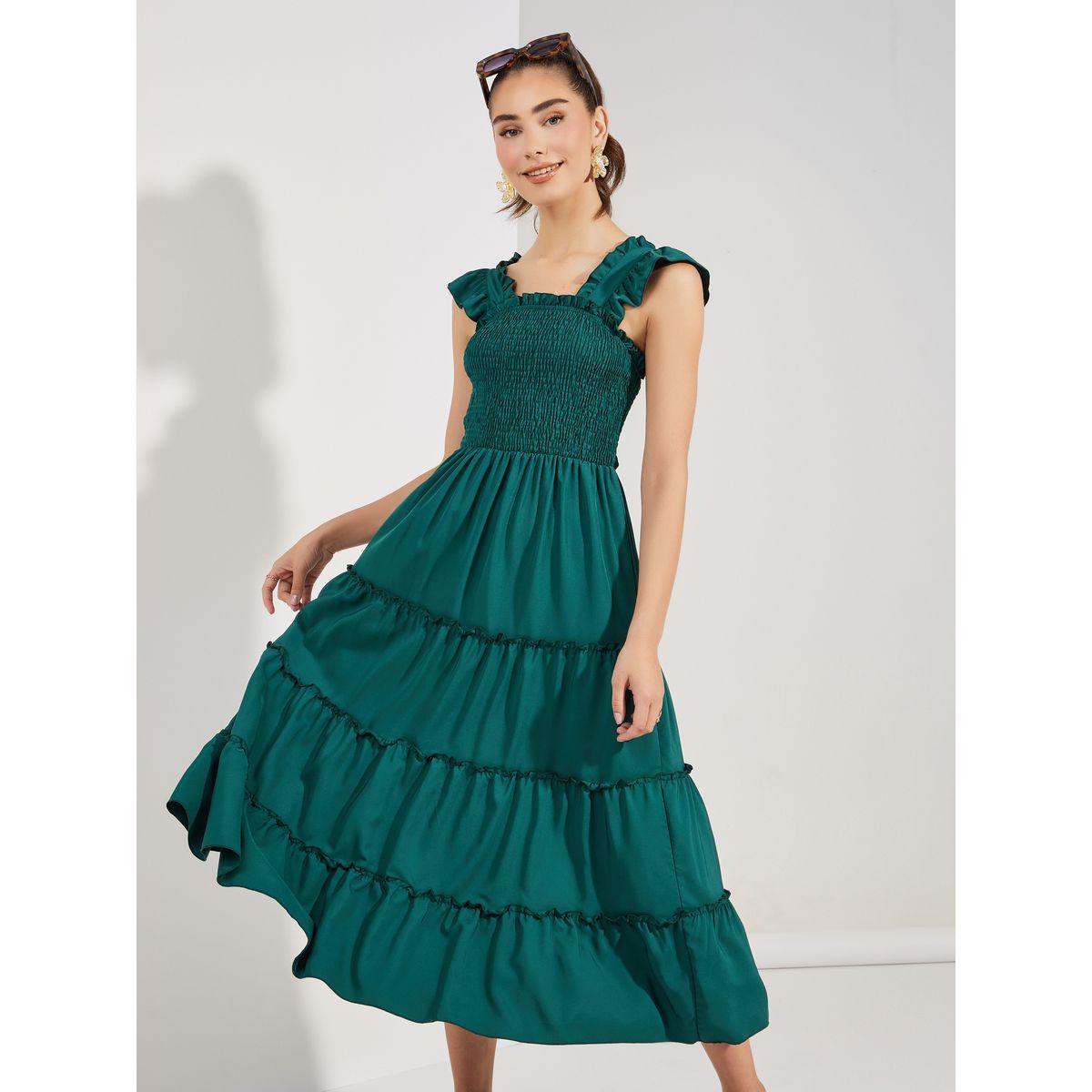 Styli Square Neck Ruffled Sleeve Midi Dress-women-clothing-dresses-image-2