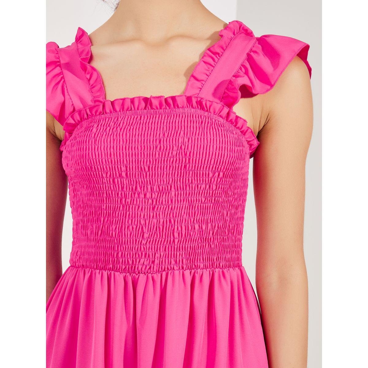 فستان ميدي بياقة واسعة واكمام بكشكش-women-clothing-dresses-image-3