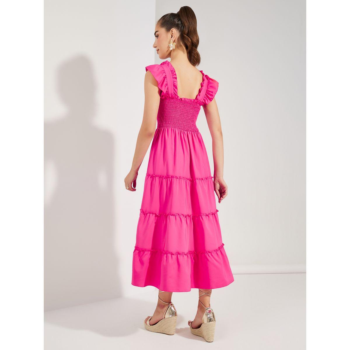 فستان ميدي بياقة واسعة واكمام بكشكش-women-clothing-dresses-image-4