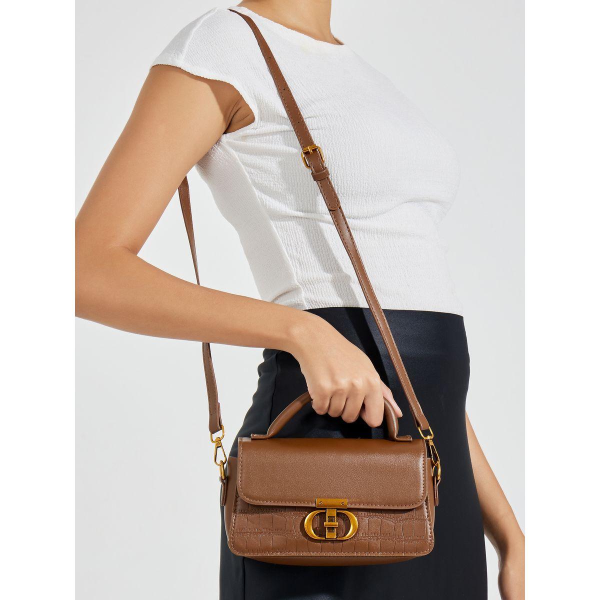 Styli Plain Handbag with Detachable Strap & Turn Lock-women-bagsandwallets-handbags-image-2