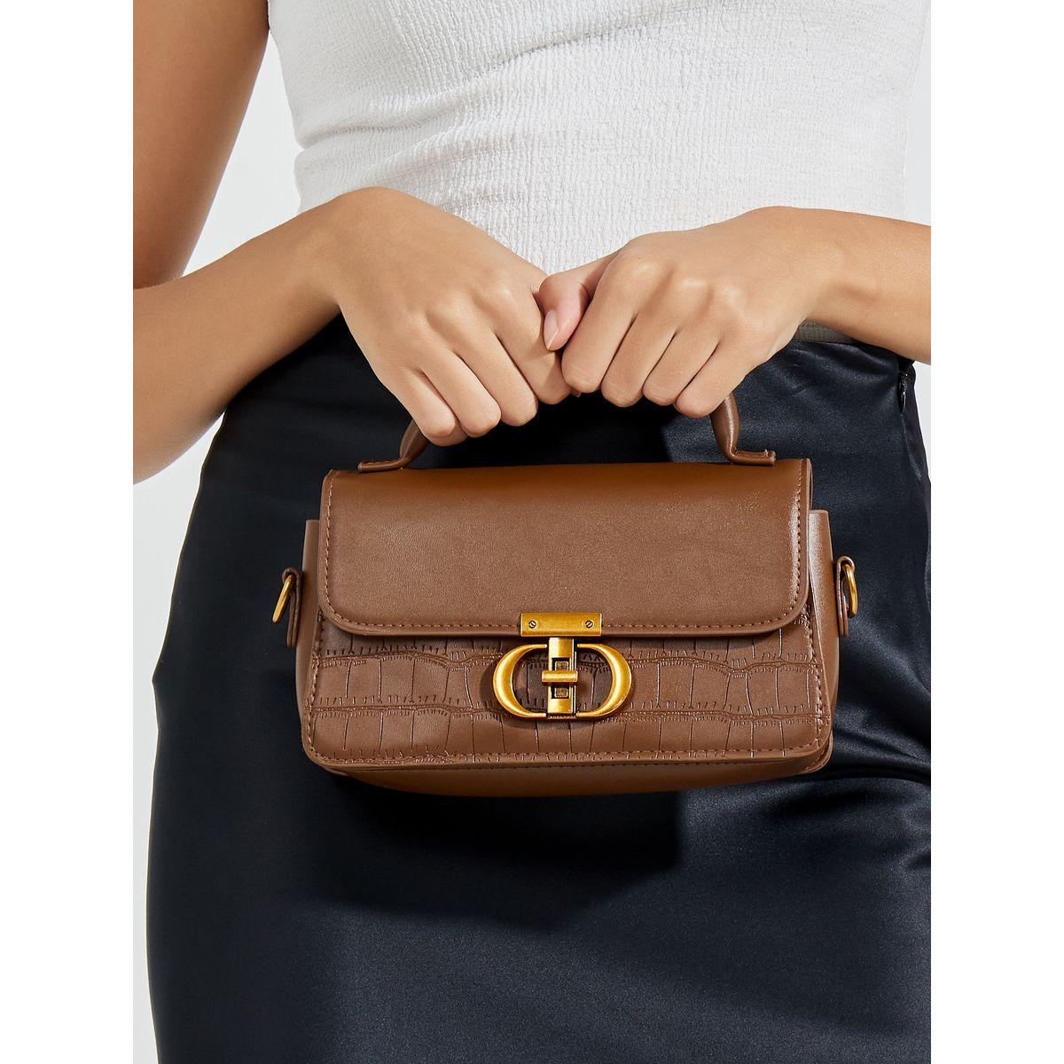 Styli Plain Handbag with Detachable Strap & Turn Lock-women-bagsandwallets-handbags-image-4