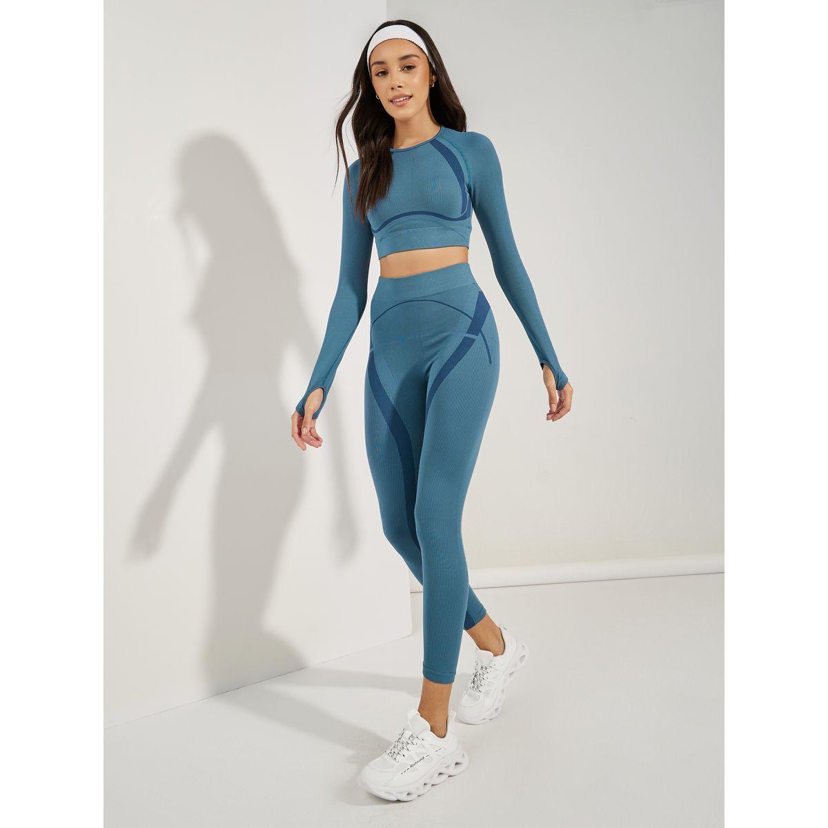 مجموعة من ليقنز وبلوزة قصيرة بنمط كتل الالوان-sports-women-clothing-trackpantsandtracksuits-image-2