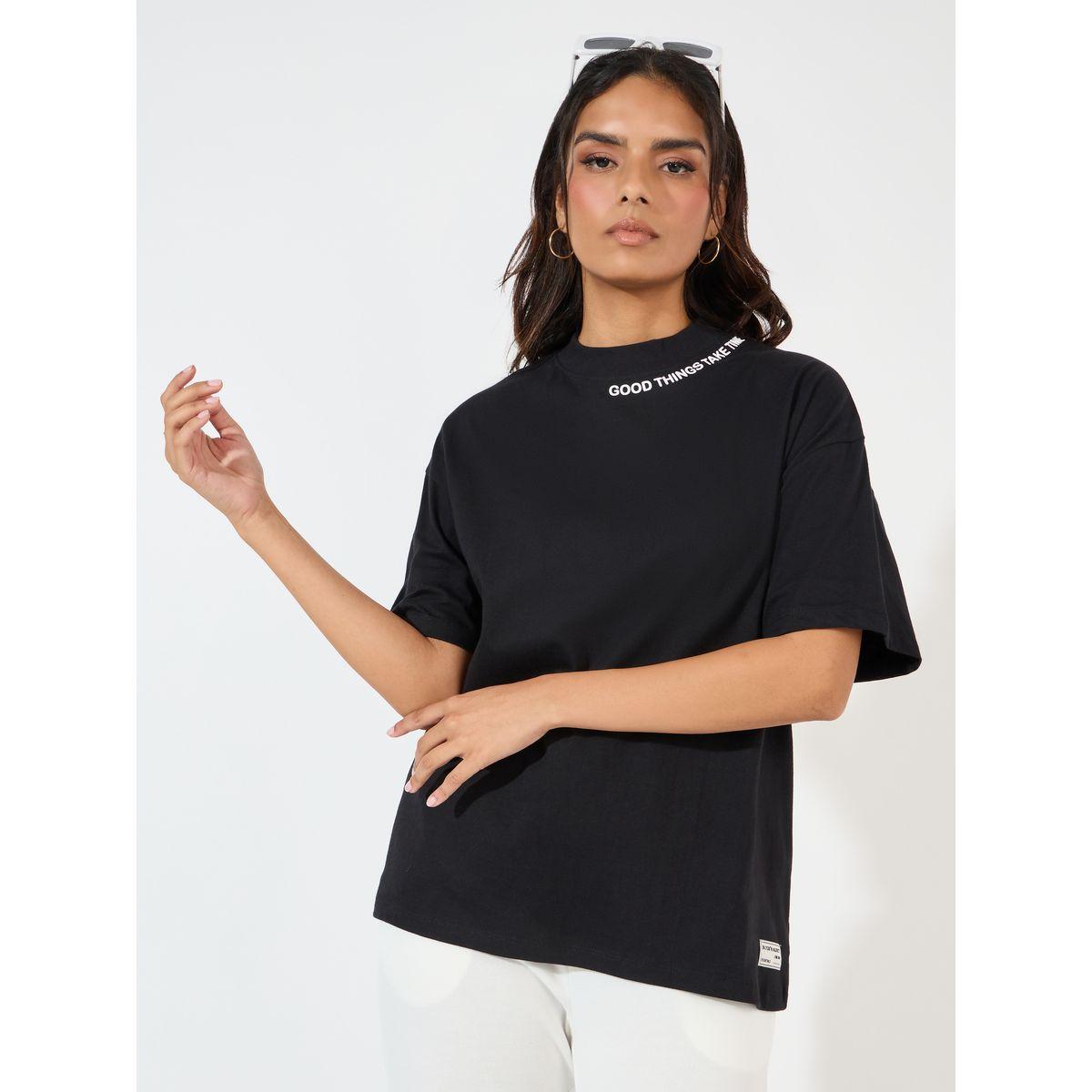 تيشيرت مطبع بكتابة وياقة دائرية-women-clothing-tshirts-image-1