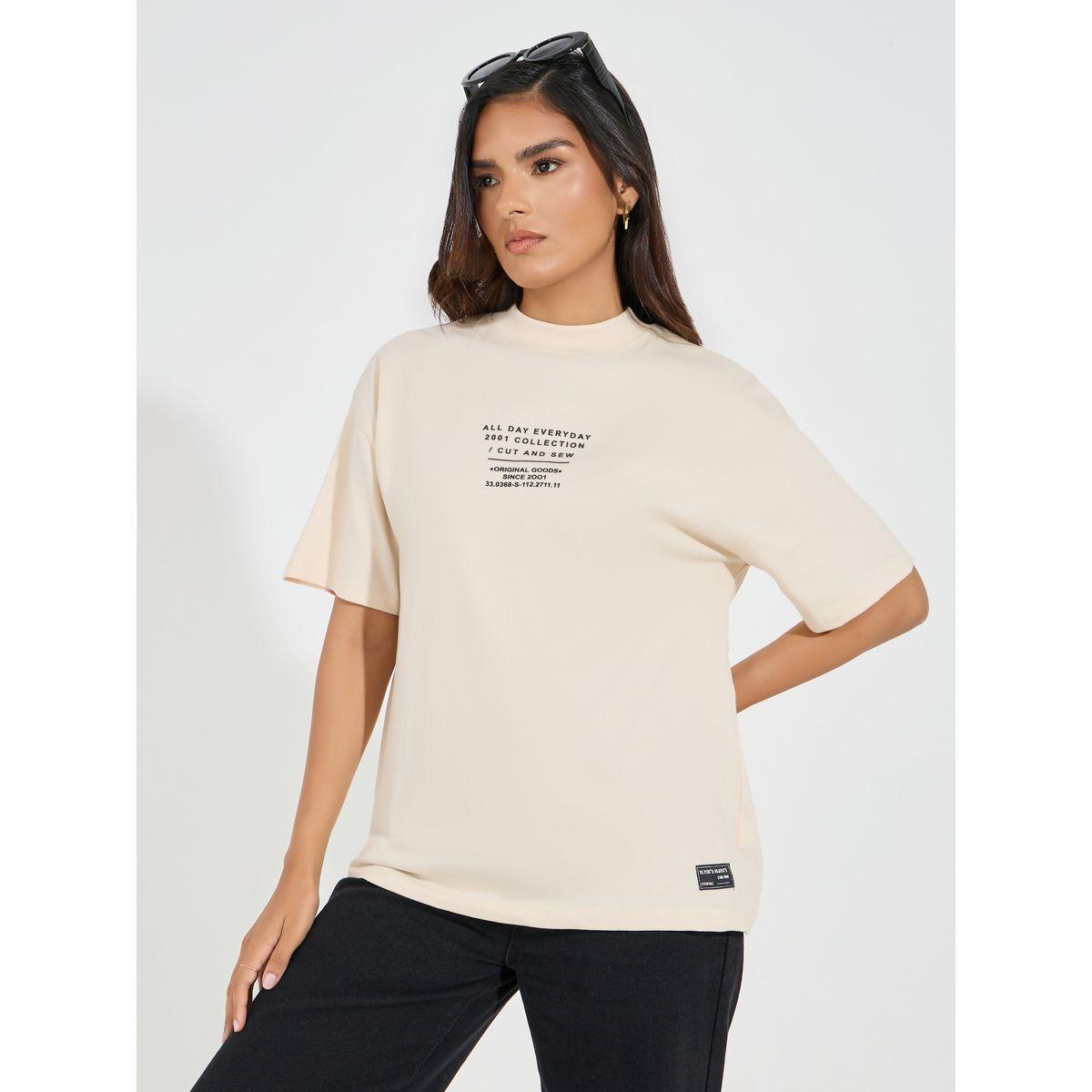 Styli Elevate Cotton Jersey Slogan Print Crew Neck T-Shirt-women-clothing-tshirts-image-1
