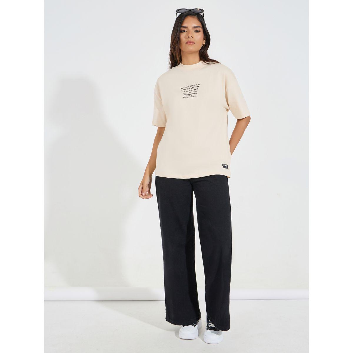Styli Elevate Cotton Jersey Slogan Print Crew Neck T-Shirt-women-clothing-tshirts-image-2