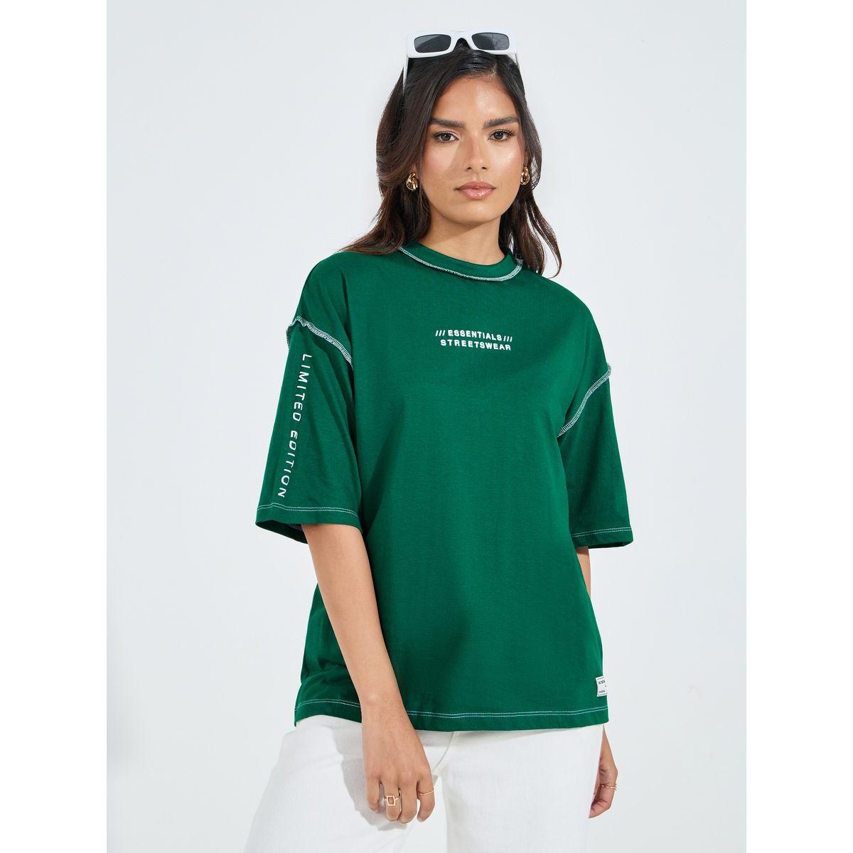 تيشيرت فضفاض مزين بدرزات-women-clothing-tshirts-image-1