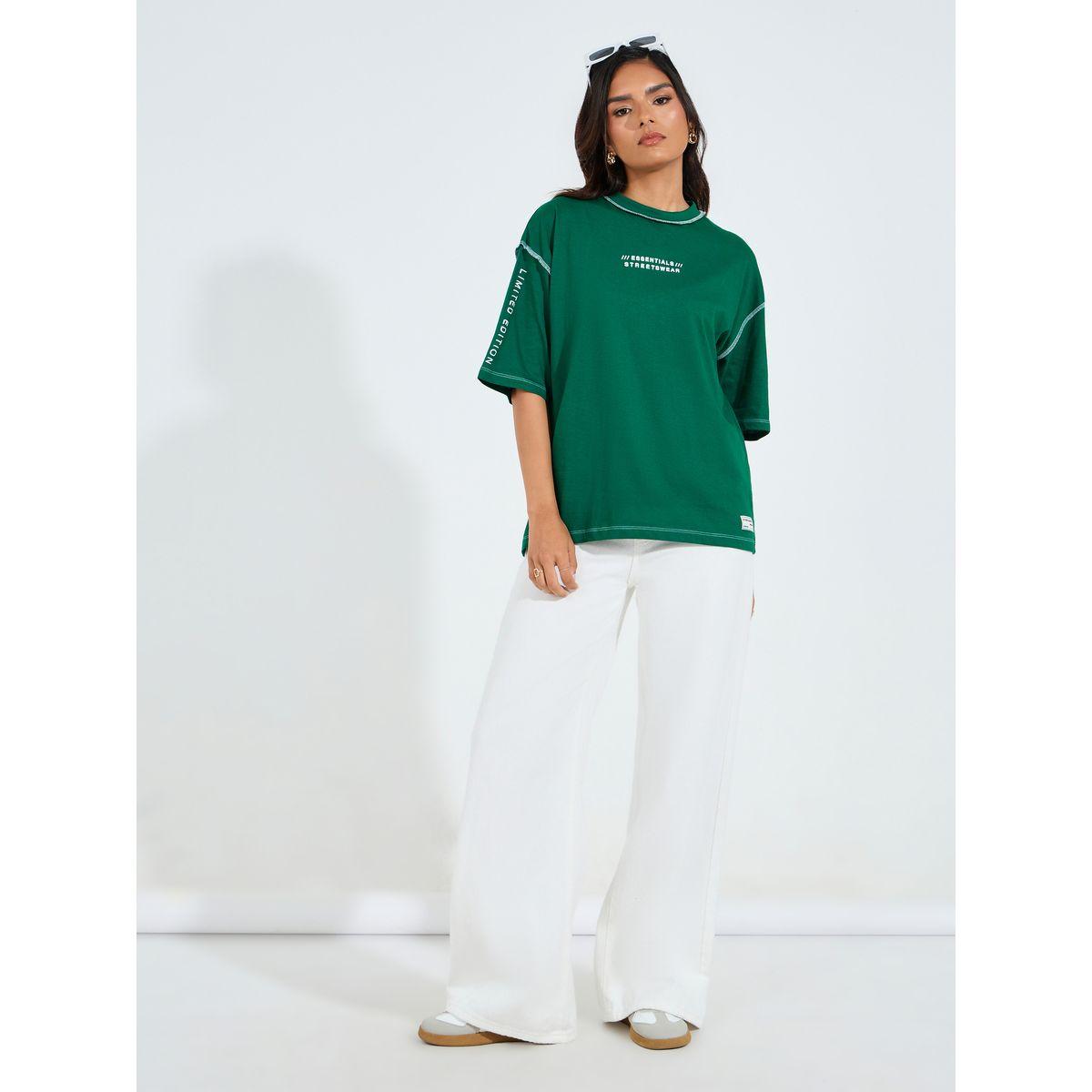 تيشيرت فضفاض مزين بدرزات-women-clothing-tshirts-image-2