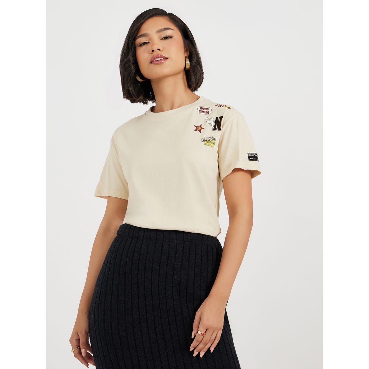 Cotton Jersey Badge Detail T-Shirt-women-clothing-tshirts-image-1