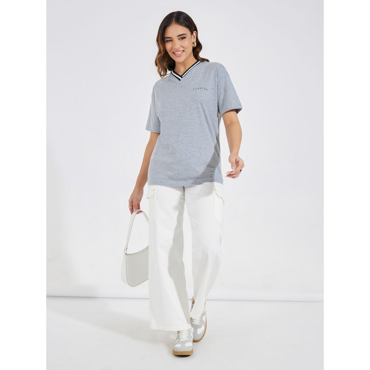 تيشيرت بطبعة فلوريدا مع قصة عادية-women-clothing-tshirts-image-2